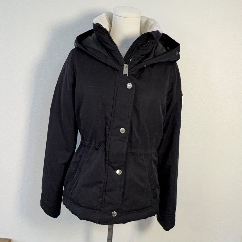 Hollister All-Weather Parka Women M Black Down Hooded Jacket Full Zip Winter